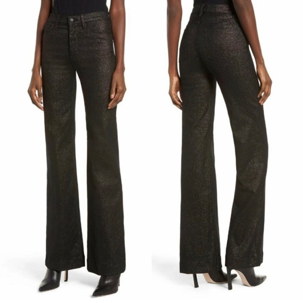 Hudson Holly High Rise Wide Leg black gold jeans, 25/26, NWT